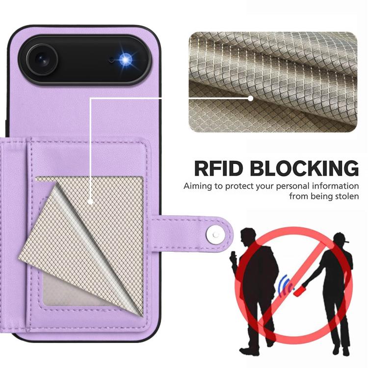 For iPhone Air Button Card Bag RFID Anti-theft Phone Case(Purple) - iPhone Air Cases by buy2fix | Online Shopping UK | buy2fix