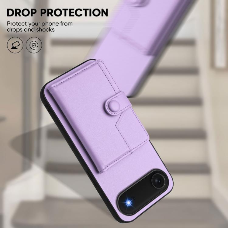 For iPhone Air Button Card Bag RFID Anti-theft Phone Case(Purple) - iPhone Air Cases by buy2fix | Online Shopping UK | buy2fix