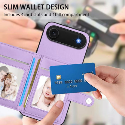 For iPhone Air Button Card Bag RFID Anti-theft Phone Case(Purple) - iPhone Air Cases by buy2fix | Online Shopping UK | buy2fix