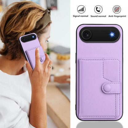 For iPhone Air Button Card Bag RFID Anti-theft Phone Case(Purple) - iPhone Air Cases by buy2fix | Online Shopping UK | buy2fix