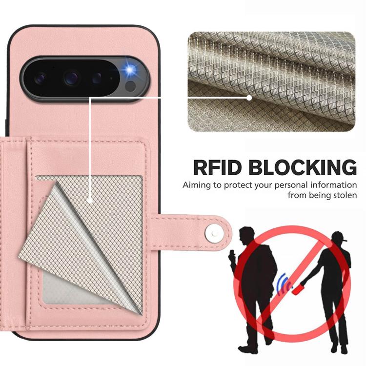 For Google Pixel 10 Pro XL Button Card Bag RFID Anti-theft Phone Case(Pink) - Google Cases by buy2fix | Online Shopping UK | buy2fix
