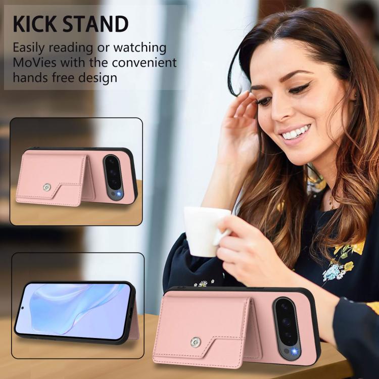 For Google Pixel 10 Pro XL Button Card Bag RFID Anti-theft Phone Case(Pink) - Google Cases by buy2fix | Online Shopping UK | buy2fix