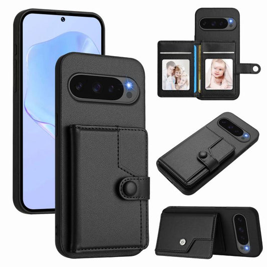 For Google Pixel 10 Pro XL Button Card Bag RFID Anti-theft Phone Case(Black) - Google Cases by buy2fix | Online Shopping UK | buy2fix