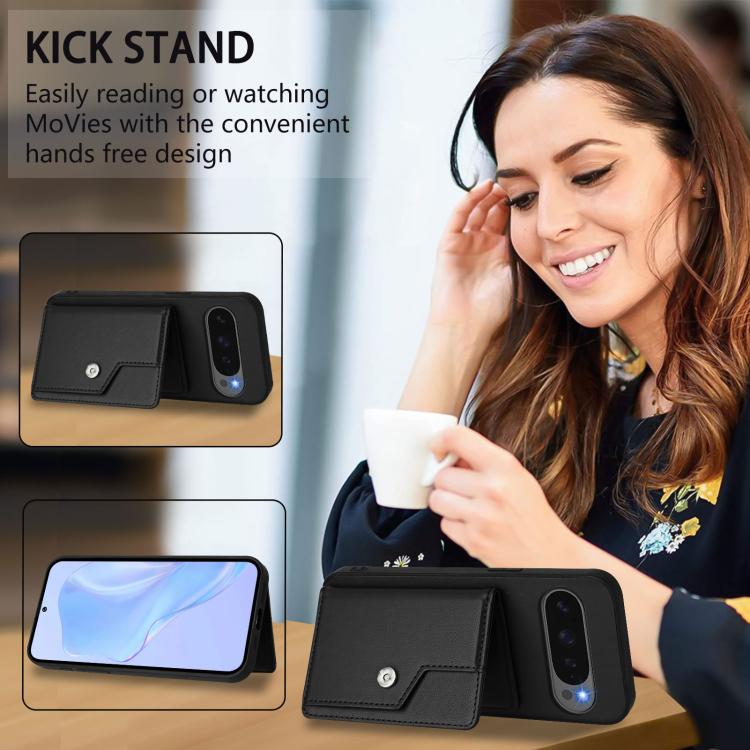 For Google Pixel 10 Pro XL Button Card Bag RFID Anti-theft Phone Case(Black) - Google Cases by buy2fix | Online Shopping UK | buy2fix