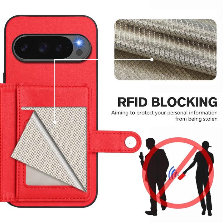 For Google Pixel 10 Pro XL Button Card Bag RFID Anti-theft Phone Case(Red) - Google Cases by buy2fix | Online Shopping UK | buy2fix