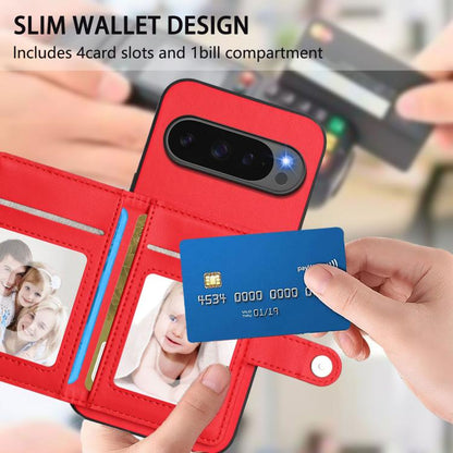 For Google Pixel 10 Pro XL Button Card Bag RFID Anti-theft Phone Case(Red) - Google Cases by buy2fix | Online Shopping UK | buy2fix