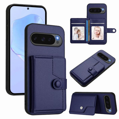 For Google Pixel 10 Pro XL Button Card Bag RFID Anti-theft Phone Case(Blue) - Google Cases by buy2fix | Online Shopping UK | buy2fix