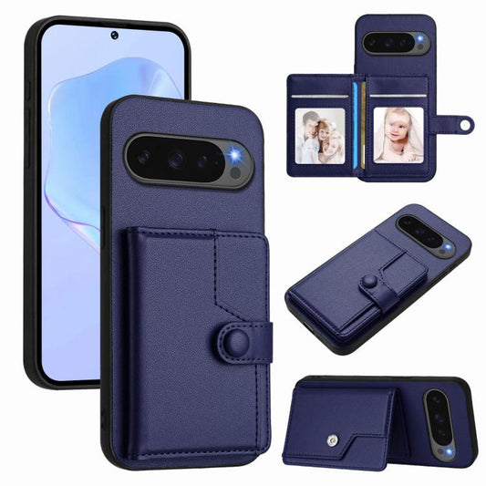For Google Pixel 10 Pro XL Button Card Bag RFID Anti-theft Phone Case(Blue) - Google Cases by buy2fix | Online Shopping UK | buy2fix