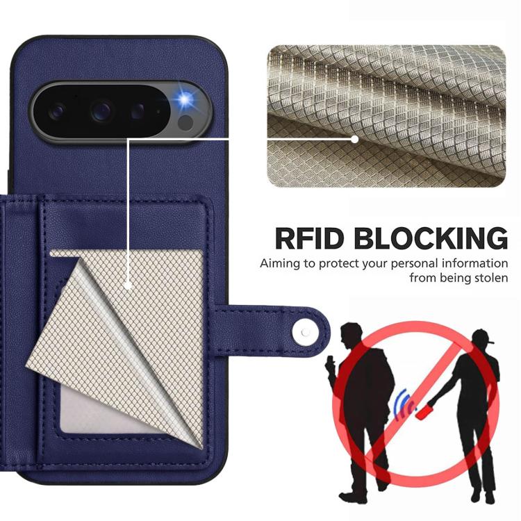 For Google Pixel 10 Pro XL Button Card Bag RFID Anti-theft Phone Case(Blue) - Google Cases by buy2fix | Online Shopping UK | buy2fix