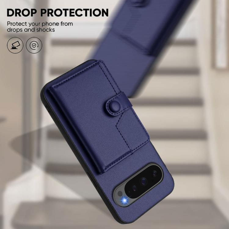 For Google Pixel 10 Pro XL Button Card Bag RFID Anti-theft Phone Case(Blue) - Google Cases by buy2fix | Online Shopping UK | buy2fix