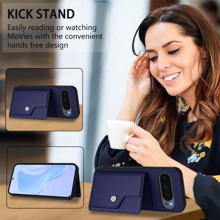 For Google Pixel 10 Pro XL Button Card Bag RFID Anti-theft Phone Case(Blue) - Google Cases by buy2fix | Online Shopping UK | buy2fix