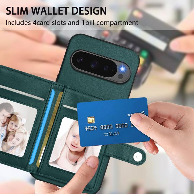 For Google Pixel 10 Pro XL Button Card Bag RFID Anti-theft Phone Case(Green) - Google Cases by buy2fix | Online Shopping UK | buy2fix