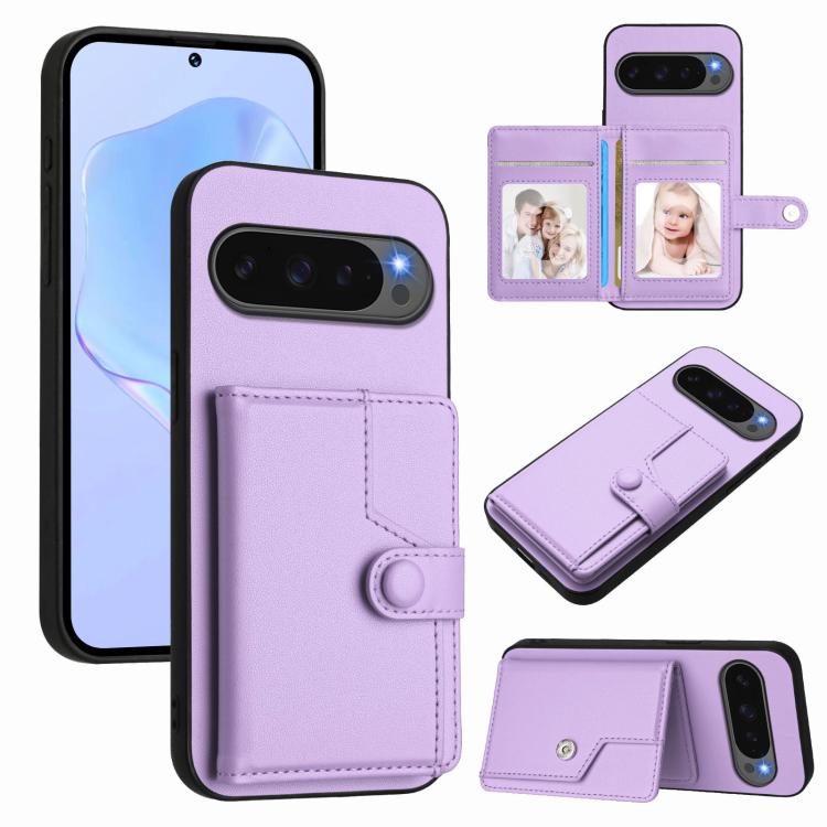 For Google Pixel 10 Pro XL Button Card Bag RFID Anti-theft Phone Case(Purple) - Google Cases by buy2fix | Online Shopping UK | buy2fix