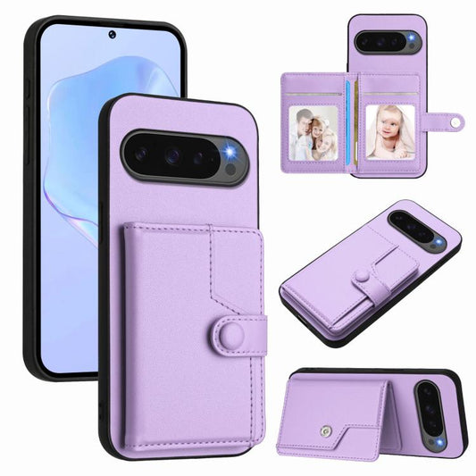 For Google Pixel 10 Pro XL Button Card Bag RFID Anti-theft Phone Case(Purple) - Google Cases by buy2fix | Online Shopping UK | buy2fix