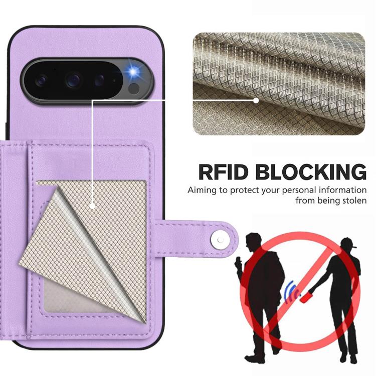 For Google Pixel 10 Pro XL Button Card Bag RFID Anti-theft Phone Case(Purple) - Google Cases by buy2fix | Online Shopping UK | buy2fix