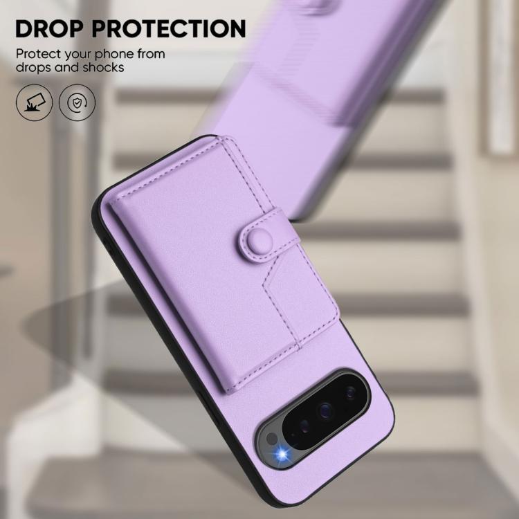 For Google Pixel 10 Pro XL Button Card Bag RFID Anti-theft Phone Case(Purple) - Google Cases by buy2fix | Online Shopping UK | buy2fix