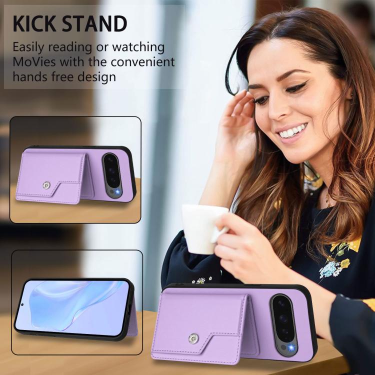 For Google Pixel 10 Pro XL Button Card Bag RFID Anti-theft Phone Case(Purple) - Google Cases by buy2fix | Online Shopping UK | buy2fix