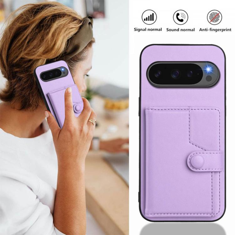 For Google Pixel 10 Pro XL Button Card Bag RFID Anti-theft Phone Case(Purple) - Google Cases by buy2fix | Online Shopping UK | buy2fix