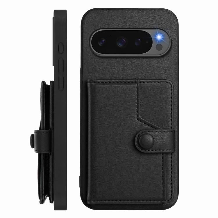 For Google Pixel 10 / 10 Pro Button Card Bag RFID Anti-theft Phone Case(Black) - Google Cases by buy2fix | Online Shopping UK | buy2fix