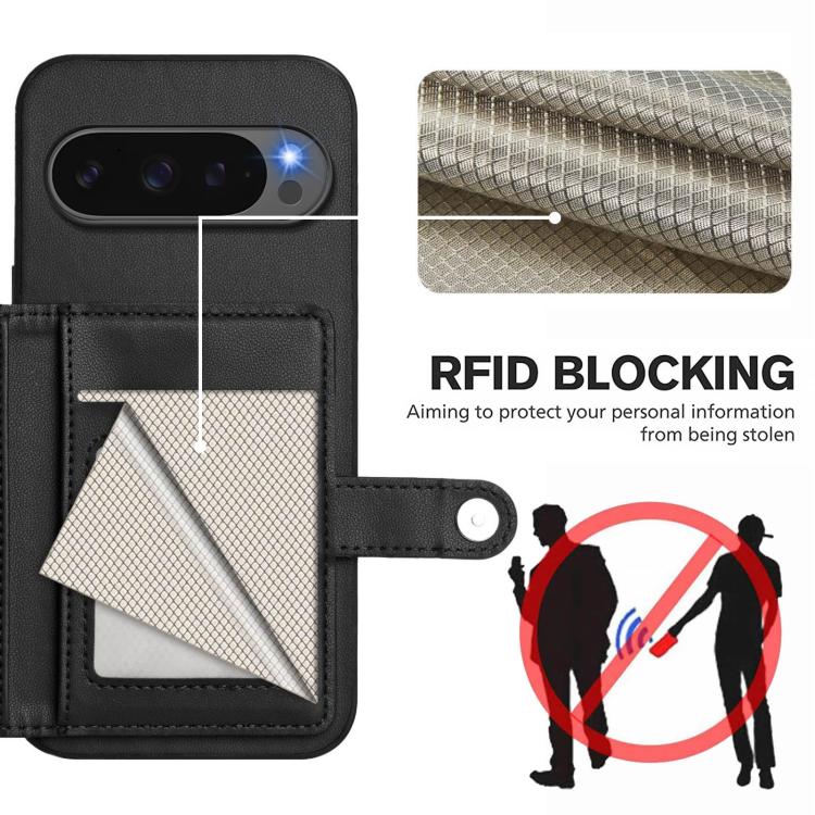 For Google Pixel 10 / 10 Pro Button Card Bag RFID Anti-theft Phone Case(Black) - Google Cases by buy2fix | Online Shopping UK | buy2fix
