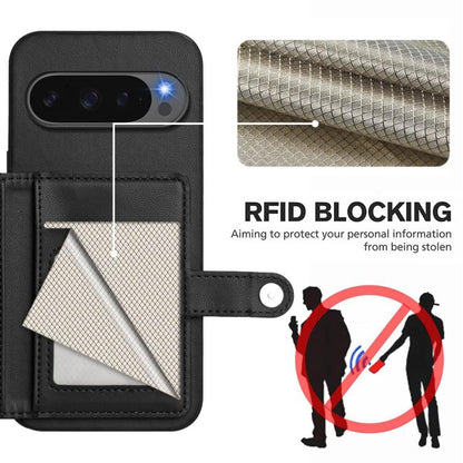 For Google Pixel 10 / 10 Pro Button Card Bag RFID Anti-theft Phone Case(Black) - Google Cases by buy2fix | Online Shopping UK | buy2fix