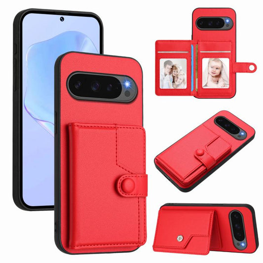 For Google Pixel 10 / 10 Pro Button Card Bag RFID Anti-theft Phone Case(Red) - Google Cases by buy2fix | Online Shopping UK | buy2fix