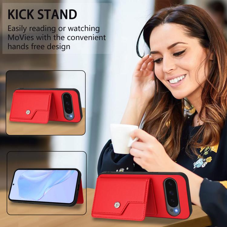 For Google Pixel 10 / 10 Pro Button Card Bag RFID Anti-theft Phone Case(Red) - Google Cases by buy2fix | Online Shopping UK | buy2fix