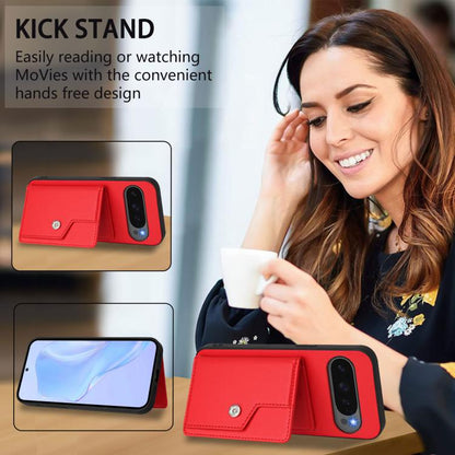 For Google Pixel 10 / 10 Pro Button Card Bag RFID Anti-theft Phone Case(Red) - Google Cases by buy2fix | Online Shopping UK | buy2fix