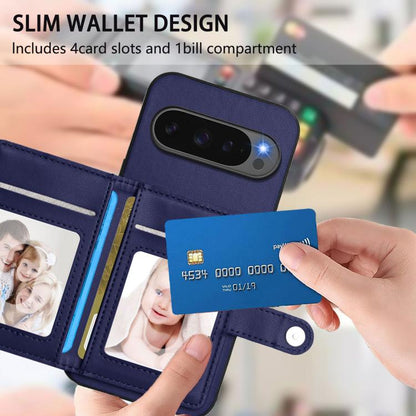 For Google Pixel 10 / 10 Pro Button Card Bag RFID Anti-theft Phone Case(Blue) - Google Cases by buy2fix | Online Shopping UK | buy2fix