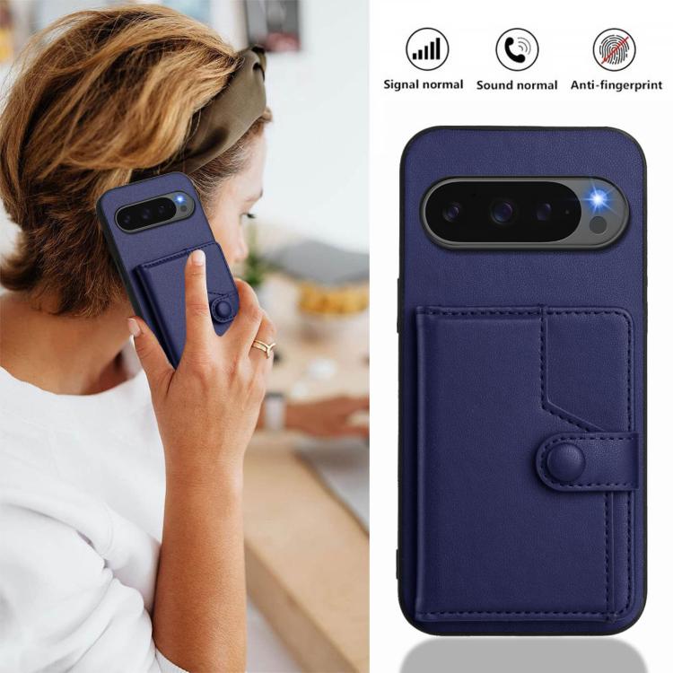 For Google Pixel 10 / 10 Pro Button Card Bag RFID Anti-theft Phone Case(Blue) - Google Cases by buy2fix | Online Shopping UK | buy2fix