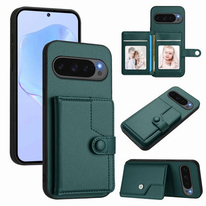For Google Pixel 10 / 10 Pro Button Card Bag RFID Anti-theft Phone Case(Green) - Google Cases by buy2fix | Online Shopping UK | buy2fix