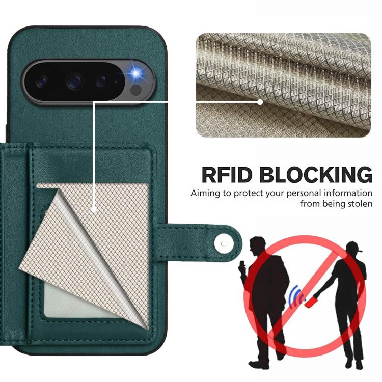 For Google Pixel 10 / 10 Pro Button Card Bag RFID Anti-theft Phone Case(Green) - Google Cases by buy2fix | Online Shopping UK | buy2fix
