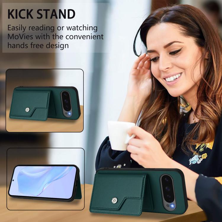 For Google Pixel 10 / 10 Pro Button Card Bag RFID Anti-theft Phone Case(Green) - Google Cases by buy2fix | Online Shopping UK | buy2fix
