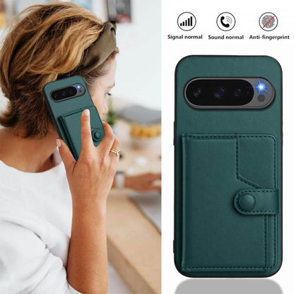 For Google Pixel 10 / 10 Pro Button Card Bag RFID Anti-theft Phone Case(Green) - Google Cases by buy2fix | Online Shopping UK | buy2fix