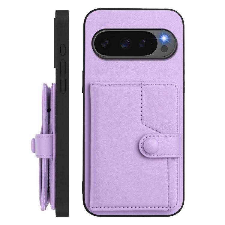 For Google Pixel 10 / 10 Pro Button Card Bag RFID Anti-theft Phone Case(Purple) - Google Cases by buy2fix | Online Shopping UK | buy2fix