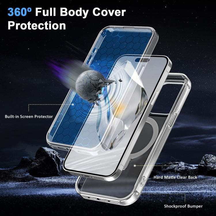 For iPhone 15 Pro Max Frosted Skin Feel MagSafe Holder 360 Full Body Phone Case(Transparent) - iPhone 15 Pro Max Cases by buy2fix | Online Shopping UK | buy2fix