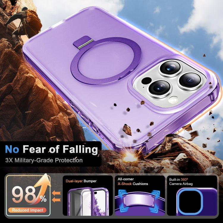 For iPhone 15 Pro Max Frosted Skin Feel MagSafe Holder 360 Full Body Phone Case(Purple) - iPhone 15 Pro Max Cases by buy2fix | Online Shopping UK | buy2fix
