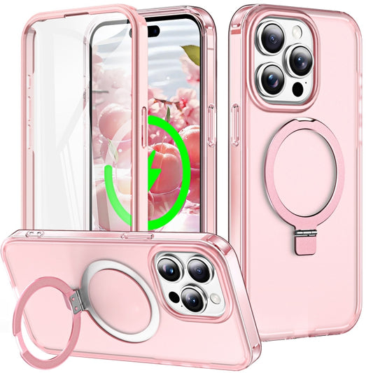 For iPhone 15 Pro Frosted Skin Feel MagSafe Holder 360 Full Body Phone Case(Pink) - iPhone 15 Pro Cases by buy2fix | Online Shopping UK | buy2fix