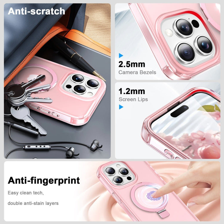 For iPhone 15 Pro Frosted Skin Feel MagSafe Holder 360 Full Body Phone Case(Pink) - iPhone 15 Pro Cases by buy2fix | Online Shopping UK | buy2fix
