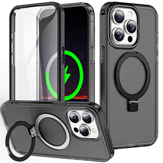 For iPhone 15 Pro Frosted Skin Feel MagSafe Holder 360 Full Body Phone Case(Black) - iPhone 15 Pro Cases by buy2fix | Online Shopping UK | buy2fix