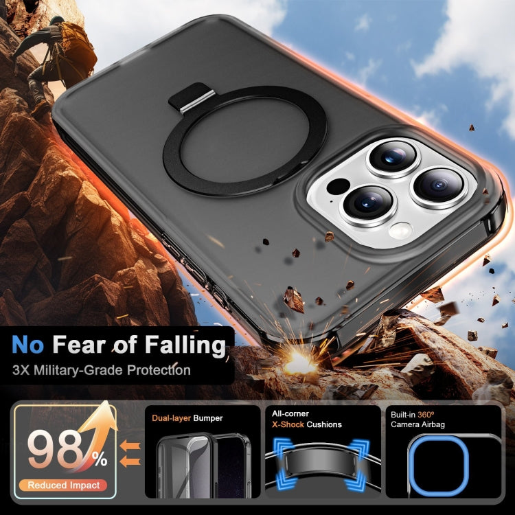 For iPhone 15 Pro Frosted Skin Feel MagSafe Holder 360 Full Body Phone Case(Black) - iPhone 15 Pro Cases by buy2fix | Online Shopping UK | buy2fix