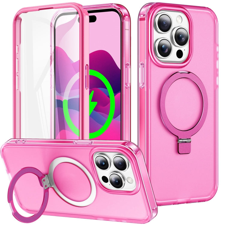 For iPhone 15 Pro Frosted Skin Feel MagSafe Holder 360 Full Body Phone Case(Rose Red) - iPhone 15 Pro Cases by buy2fix | Online Shopping UK | buy2fix