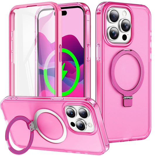 For iPhone 15 Pro Frosted Skin Feel MagSafe Holder 360 Full Body Phone Case(Rose Red) - iPhone 15 Pro Cases by buy2fix | Online Shopping UK | buy2fix