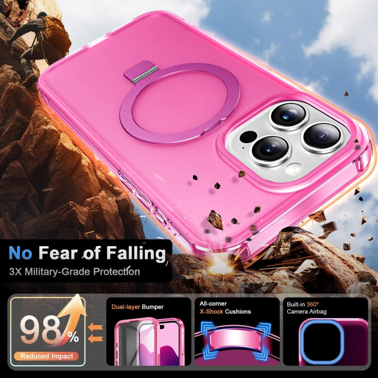 For iPhone 15 Pro Frosted Skin Feel MagSafe Holder 360 Full Body Phone Case(Rose Red) - iPhone 15 Pro Cases by buy2fix | Online Shopping UK | buy2fix