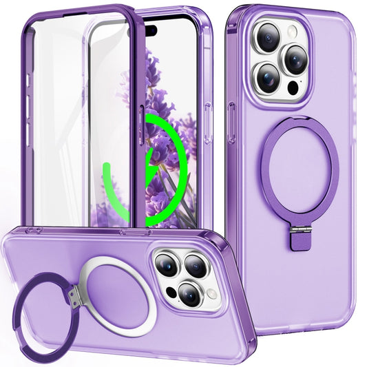 For iPhone 15 Pro Frosted Skin Feel MagSafe Holder 360 Full Body Phone Case(Purple) - iPhone 15 Pro Cases by buy2fix | Online Shopping UK | buy2fix