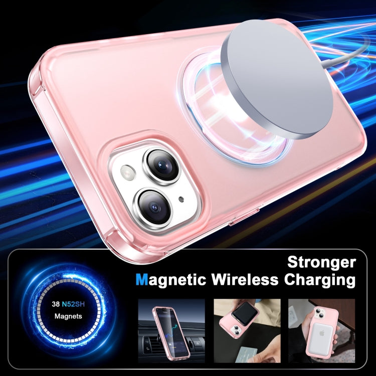For iPhone 15 Frosted Skin Feel MagSafe Holder 360 Full Body Phone Case(Pink) - iPhone 15 Cases by buy2fix | Online Shopping UK | buy2fix