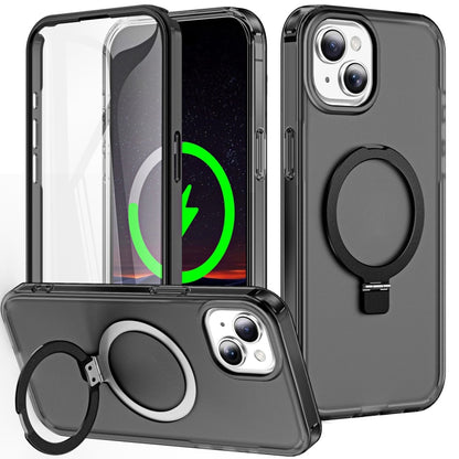For iPhone 15 Frosted Skin Feel MagSafe Holder 360 Full Body Phone Case(Black) - iPhone 15 Cases by buy2fix | Online Shopping UK | buy2fix