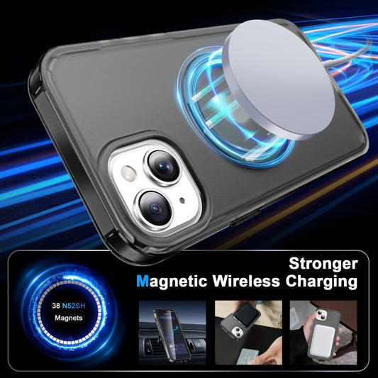 For iPhone 15 Frosted Skin Feel MagSafe Holder 360 Full Body Phone Case(Black) - iPhone 15 Cases by buy2fix | Online Shopping UK | buy2fix