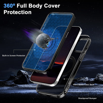 For iPhone 15 Frosted Skin Feel MagSafe Holder 360 Full Body Phone Case(Black) - iPhone 15 Cases by buy2fix | Online Shopping UK | buy2fix