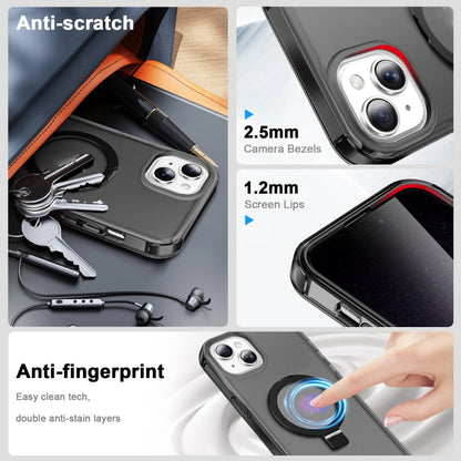 For iPhone 15 Frosted Skin Feel MagSafe Holder 360 Full Body Phone Case(Black) - iPhone 15 Cases by buy2fix | Online Shopping UK | buy2fix